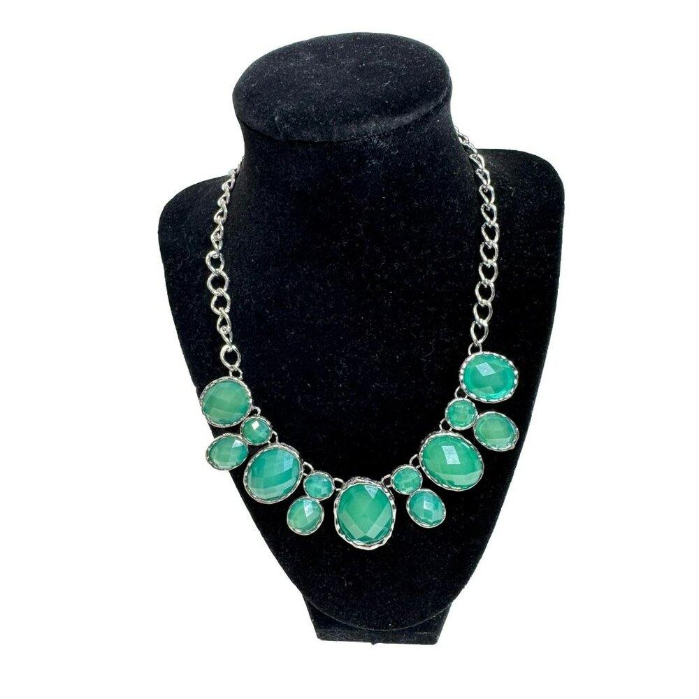 Charter Club Bib Necklace Statement Jewelry Silver Tone Faux Turquoise Stone